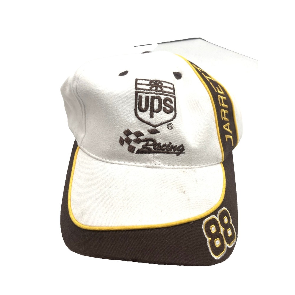 Vtg UPS Racing Dale Jarrett 88 NASCAR Ball Cap Hat, Adjustable White Brown